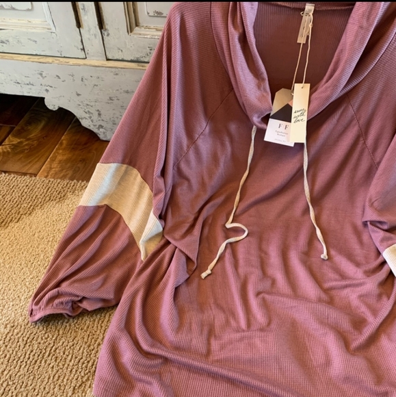 Plum Colored Mock Neck Oversized Waffle Knit Tunic - Picture 4 of 5